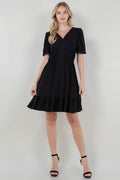 3/4 SLV RUFFLE HEM ELASTIC WAIST DRESS WITH LACE NECKLINE - D3090-ITY TOP