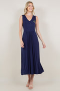 SL V NECK WAIST SHIRRING MAXI DRESS - D3122