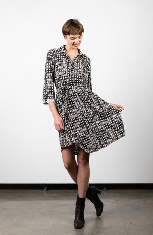 3/4 SLEEVE SHIRT DRESS WITH WAIST TIE - D3133-DSPR-94217