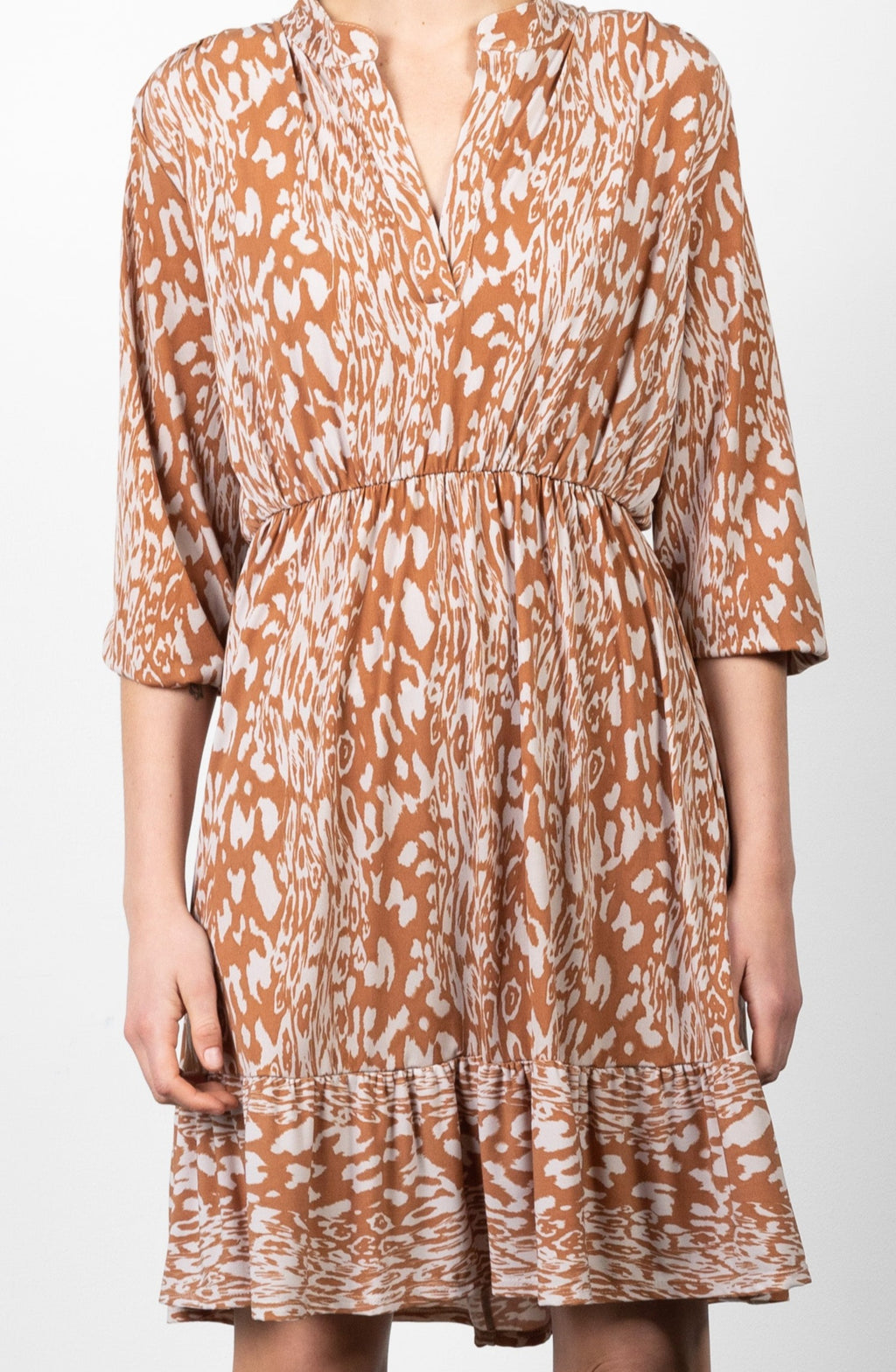 3/4 SLEEVE PEASANT DRESS WITH RUFFLE HEM - D3135-96195