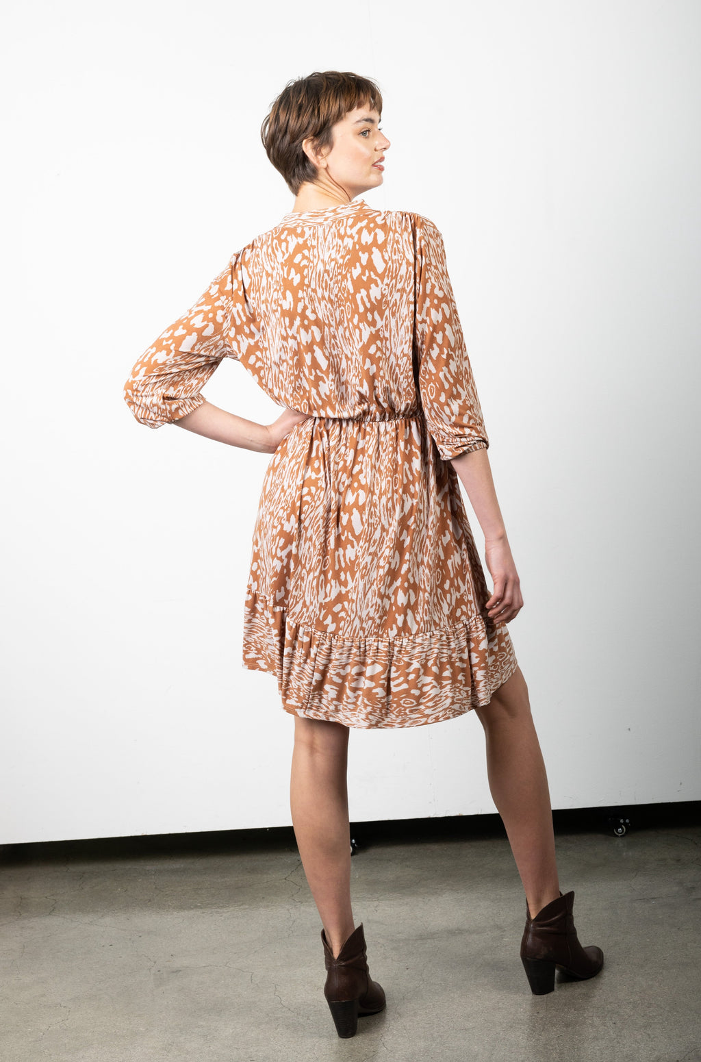 3/4 SLEEVE PEASANT DRESS WITH RUFFLE HEM - D3135-96195