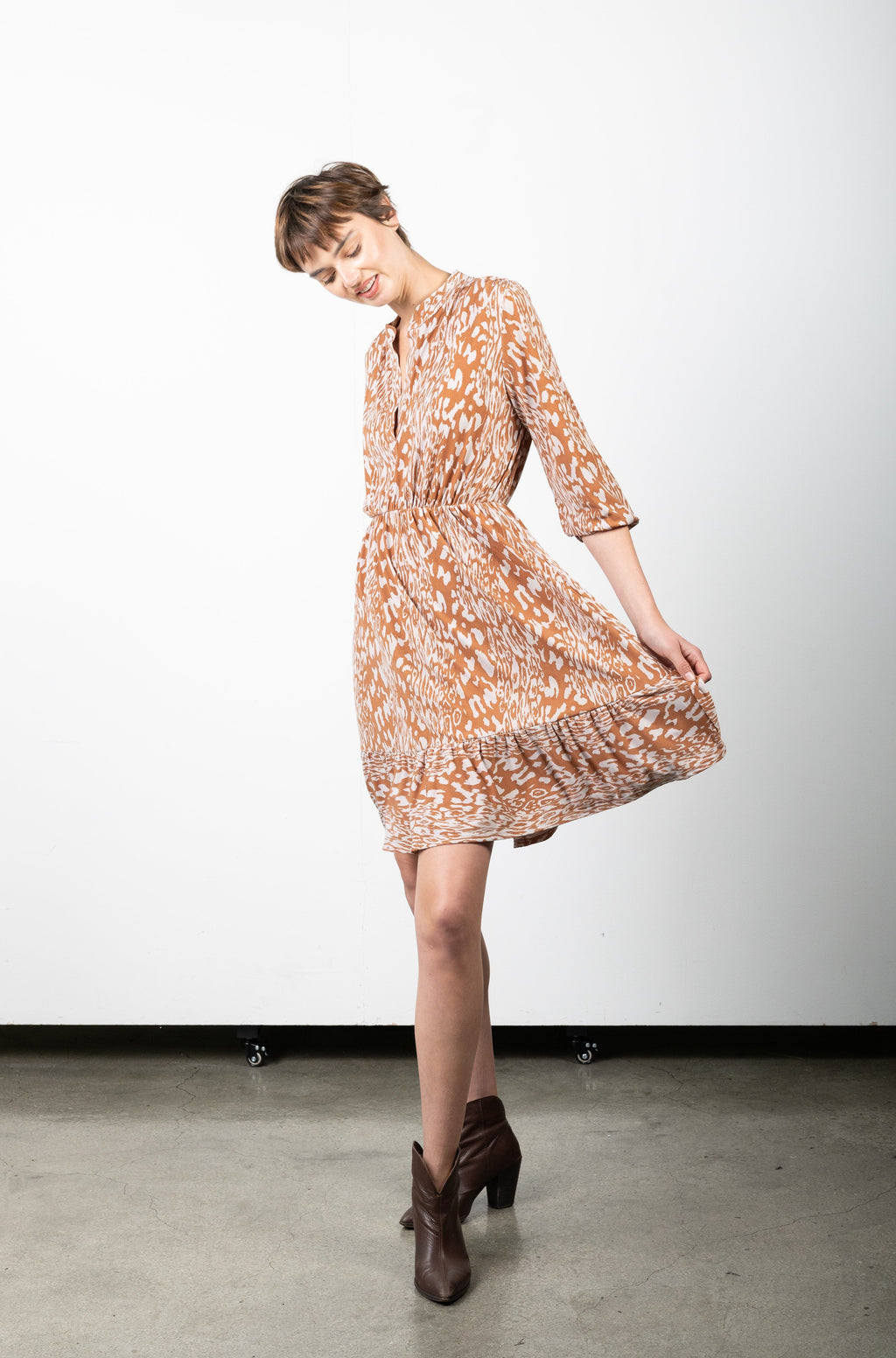 3/4 SLEEVE PEASANT DRESS WITH RUFFLE HEM - D3135-96195
