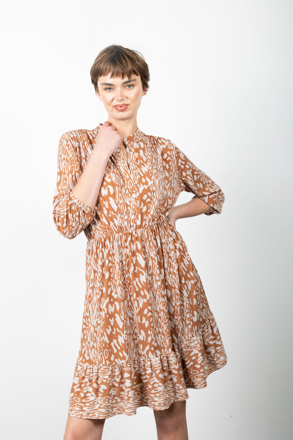3/4 SLEEVE PEASANT DRESS WITH RUFFLE HEM - D3135-96195