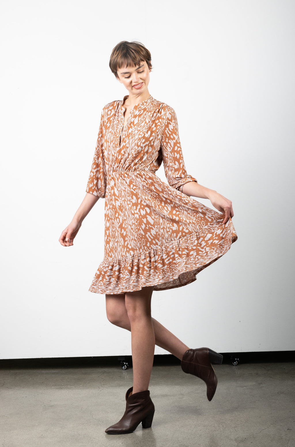 3/4 SLEEVE PEASANT DRESS WITH RUFFLE HEM - D3135-96195