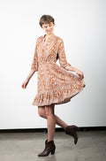 3/4 SLEEVE PEASANT DRESS WITH RUFFLE HEM - D3135-96195