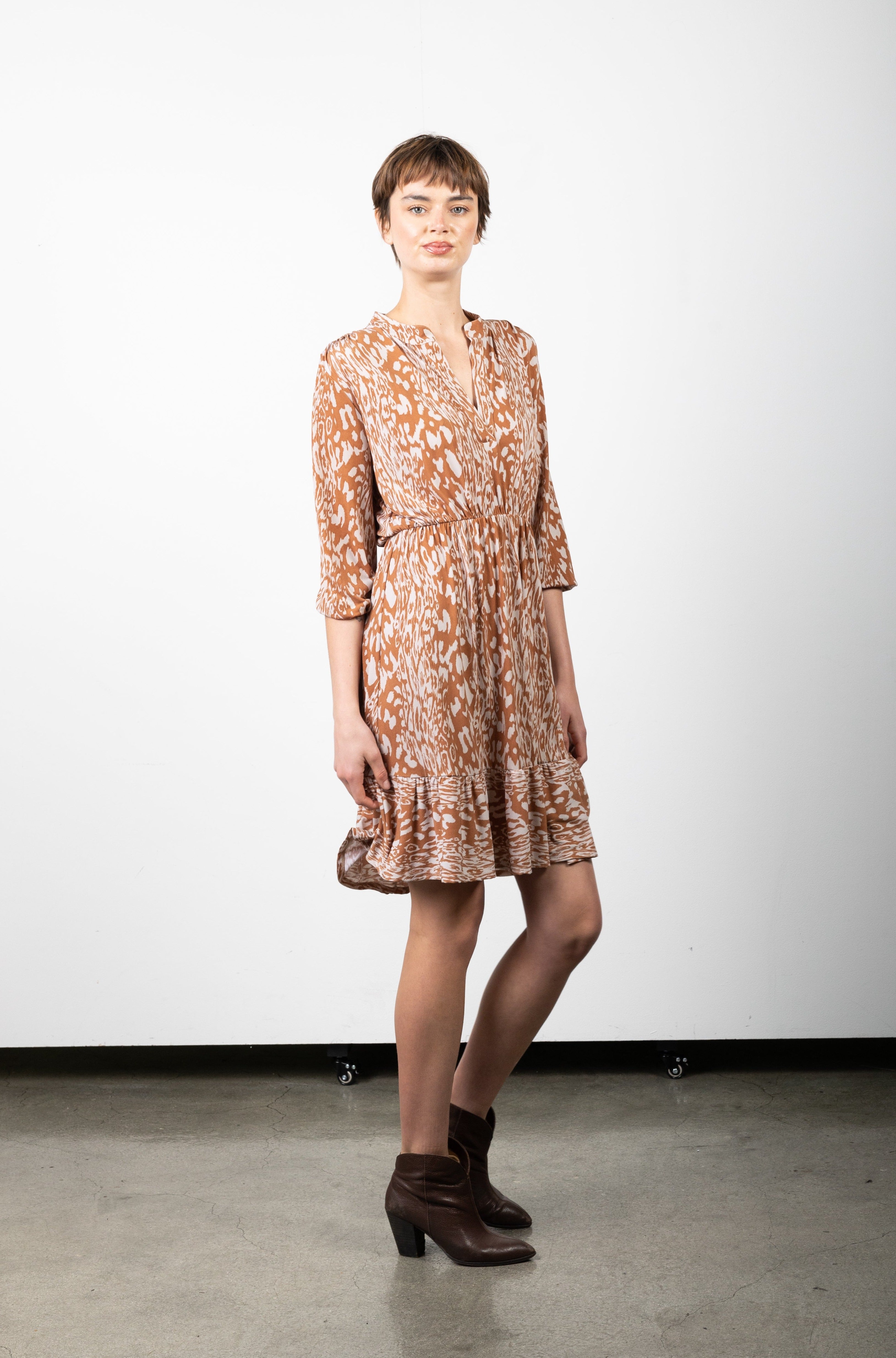 3/4 SLEEVE PEASANT DRESS WITH RUFFLE HEM - D3135-96195