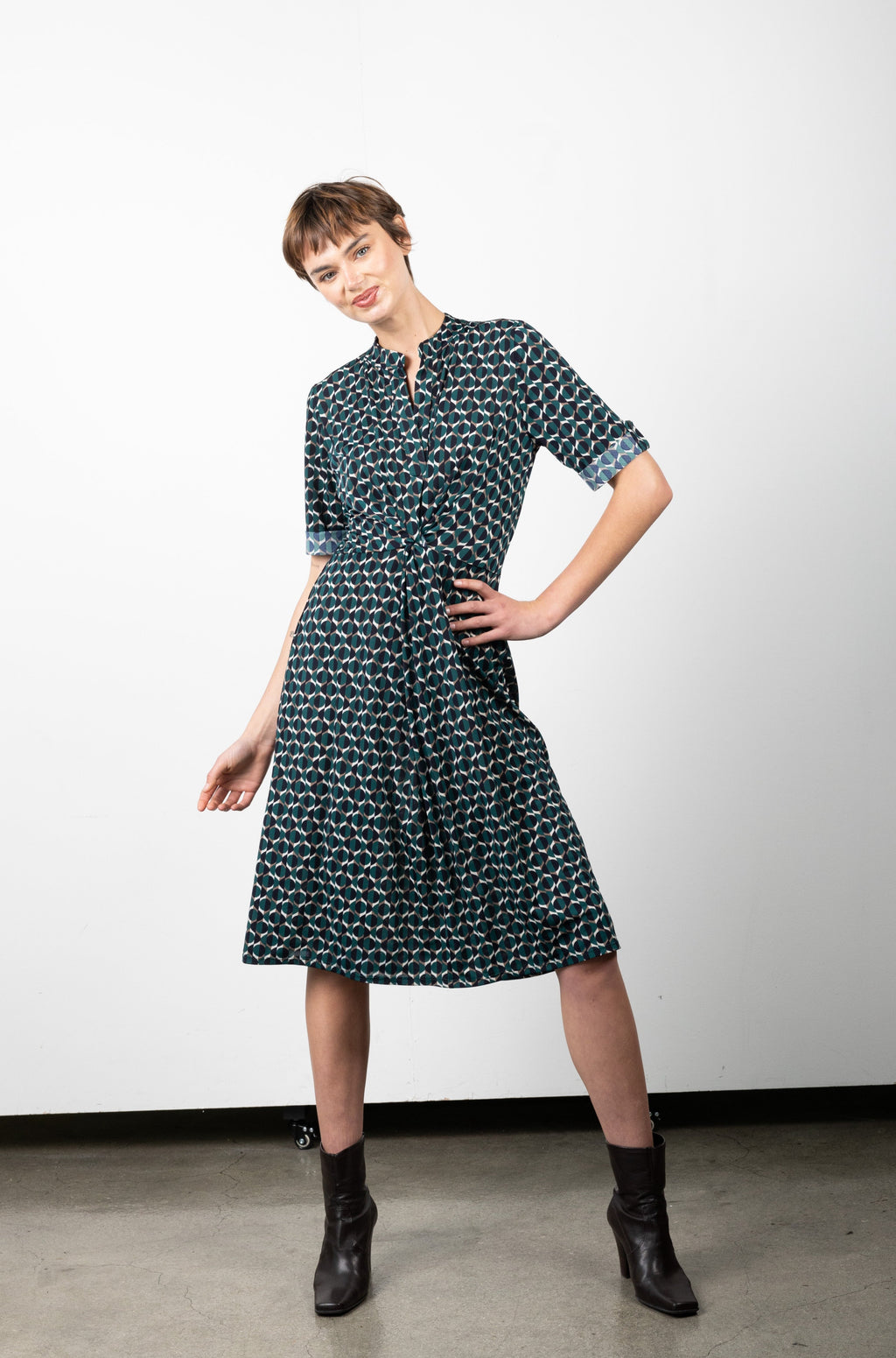 TWIST WAIST DRESS ELBOW LENGTH SLEEVE - D3139-1145