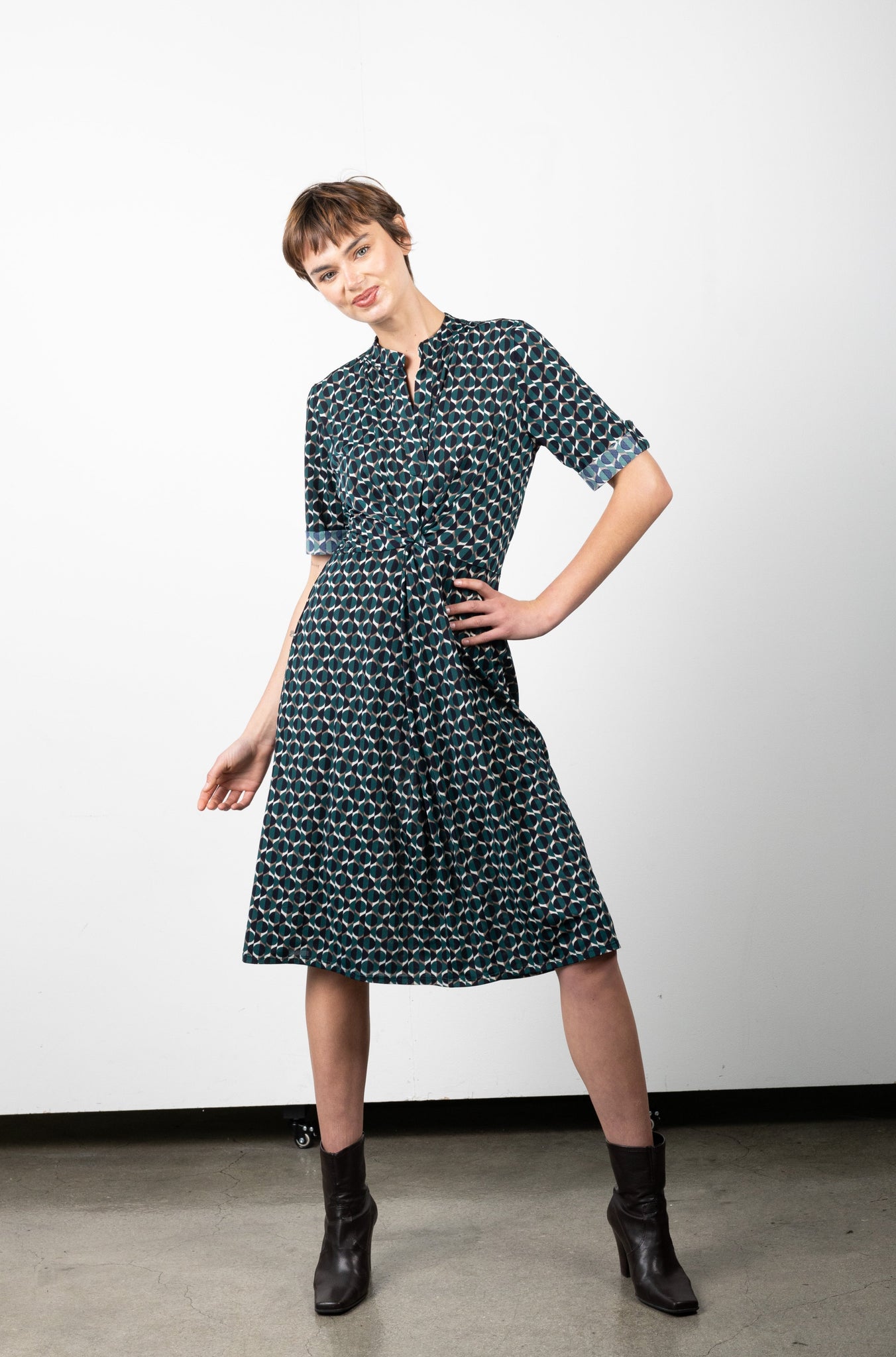 TWIST WAIST DRESS ELBOW LENGTH SLEEVE - D3139-1145