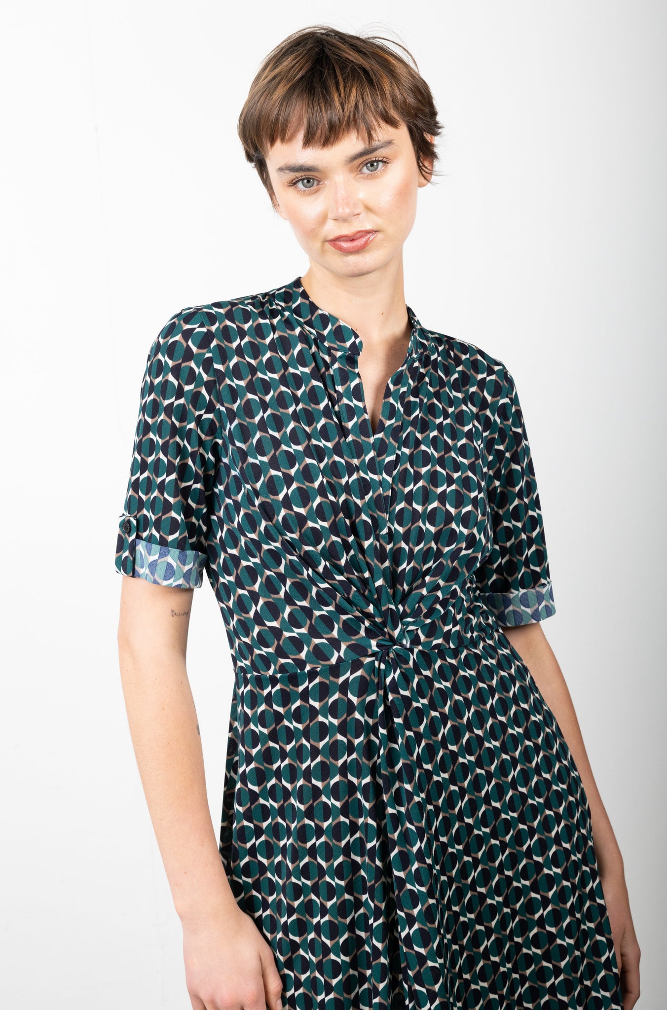 TWIST WAIST DRESS ELBOW LENGTH SLEEVE - D3139-1145