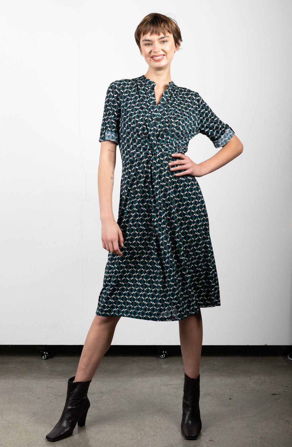TWIST WAIST DRESS ELBOW LENGTH SLEEVE - D3139-1145