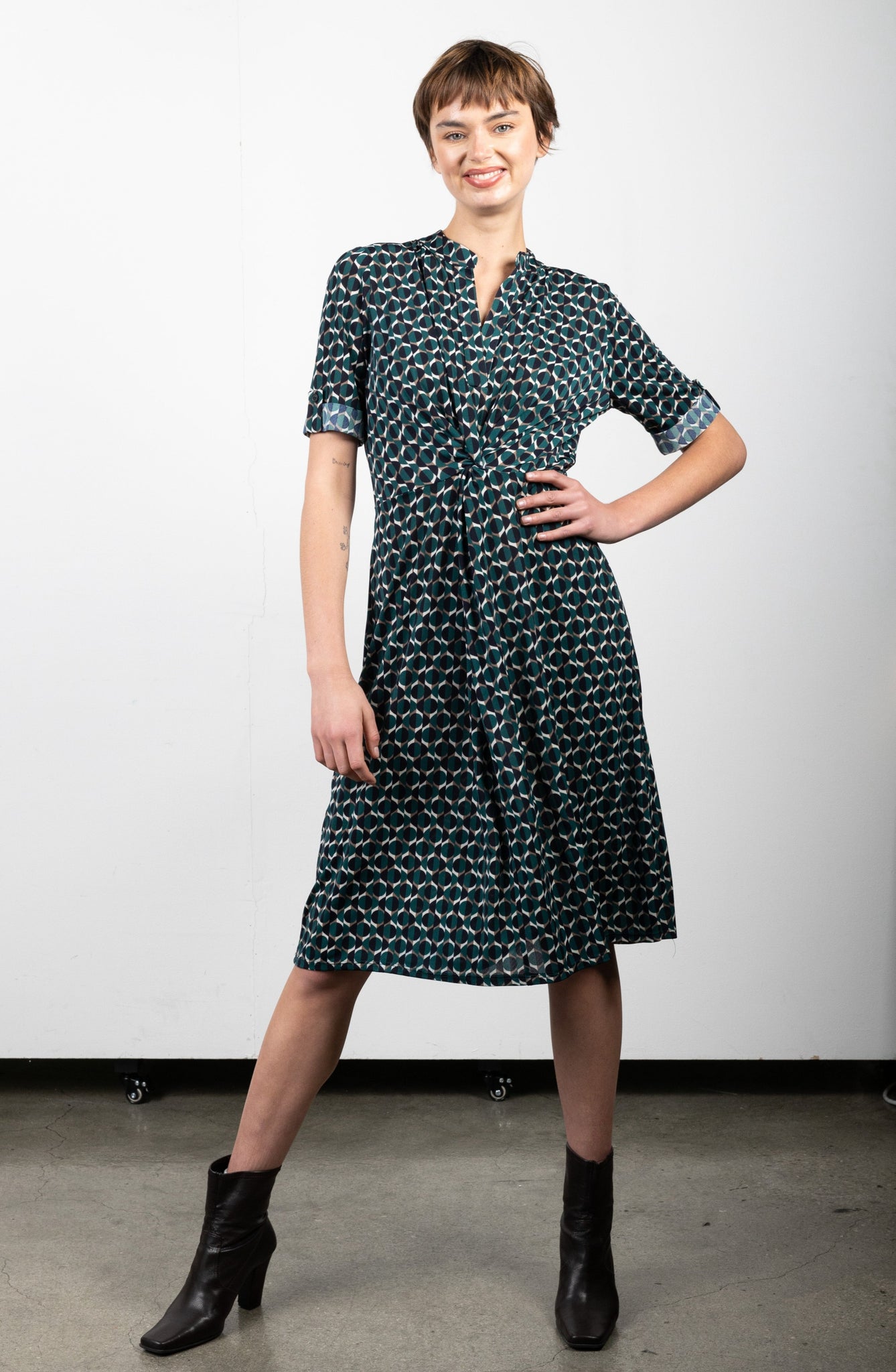 TWIST WAIST DRESS ELBOW LENGTH SLEEVE - D3139-1145