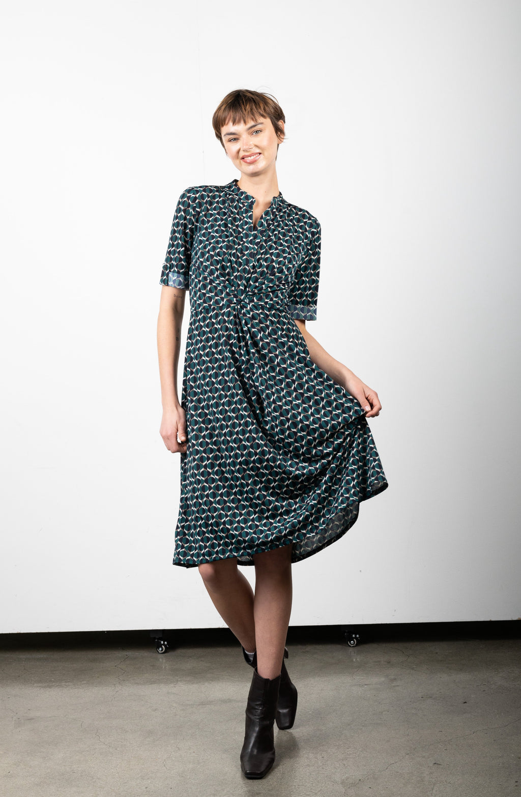 TWIST WAIST DRESS ELBOW LENGTH SLEEVE - D3139-1145