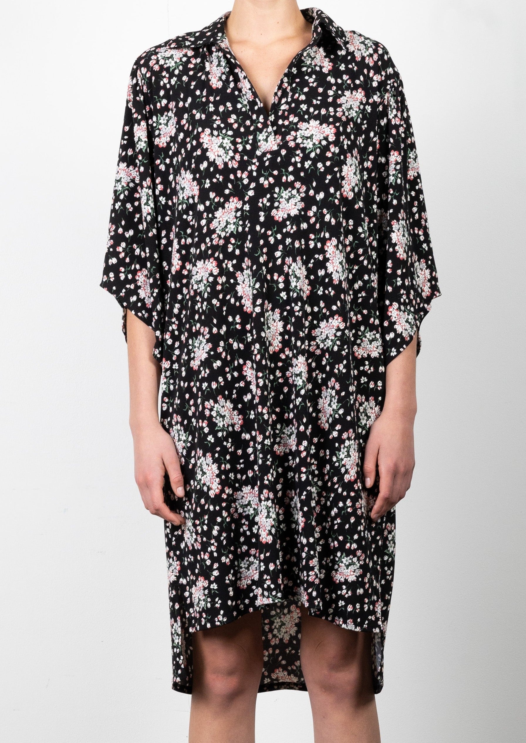 STEP HEM 3/4 SLEEVE OPEN COLLAR DRESS - D3140-A0250