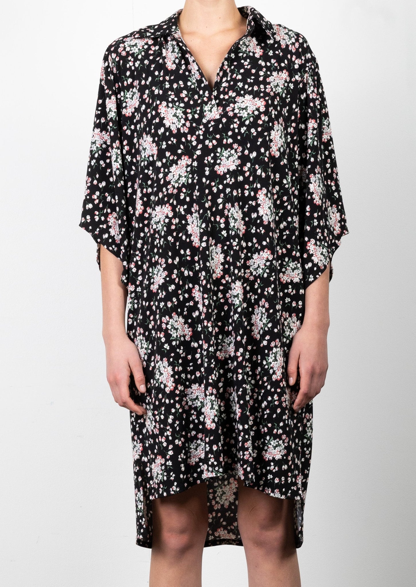 STEP HEM 3/4 SLEEVE OPEN COLLAR DRESS - D3140-A0250