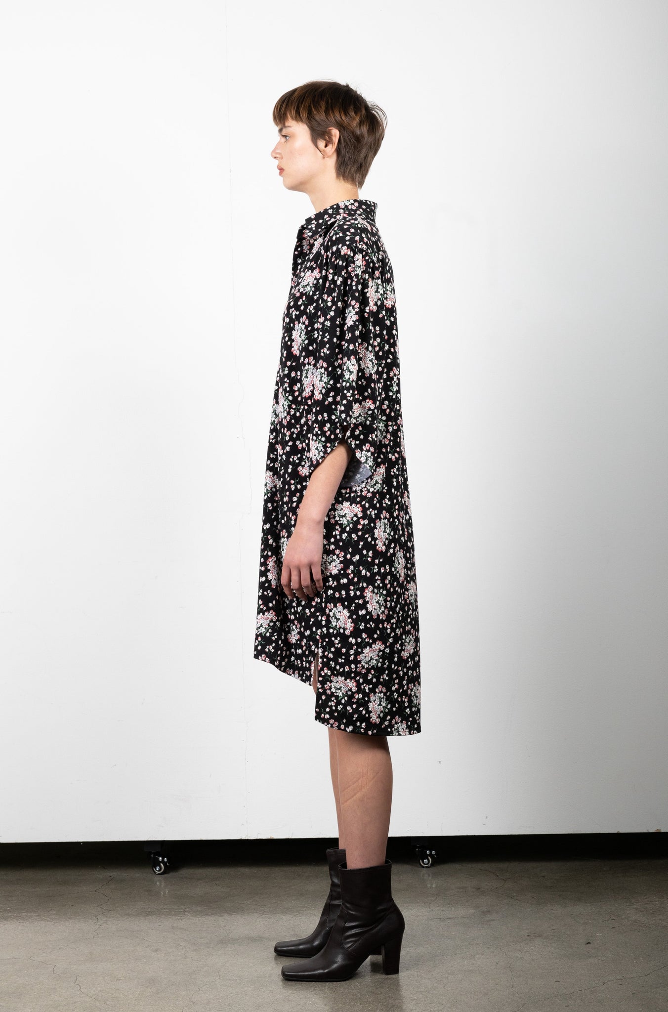 STEP HEM 3/4 SLEEVE OPEN COLLAR DRESS - D3140-A0250