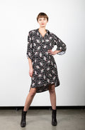 STEP HEM 3/4 SLEEVE OPEN COLLAR DRESS - D3140-A0250