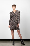 V NECK BUTTON DRESS WITH VOLUME SLEEVE AND DARTS - D3145-A0859
