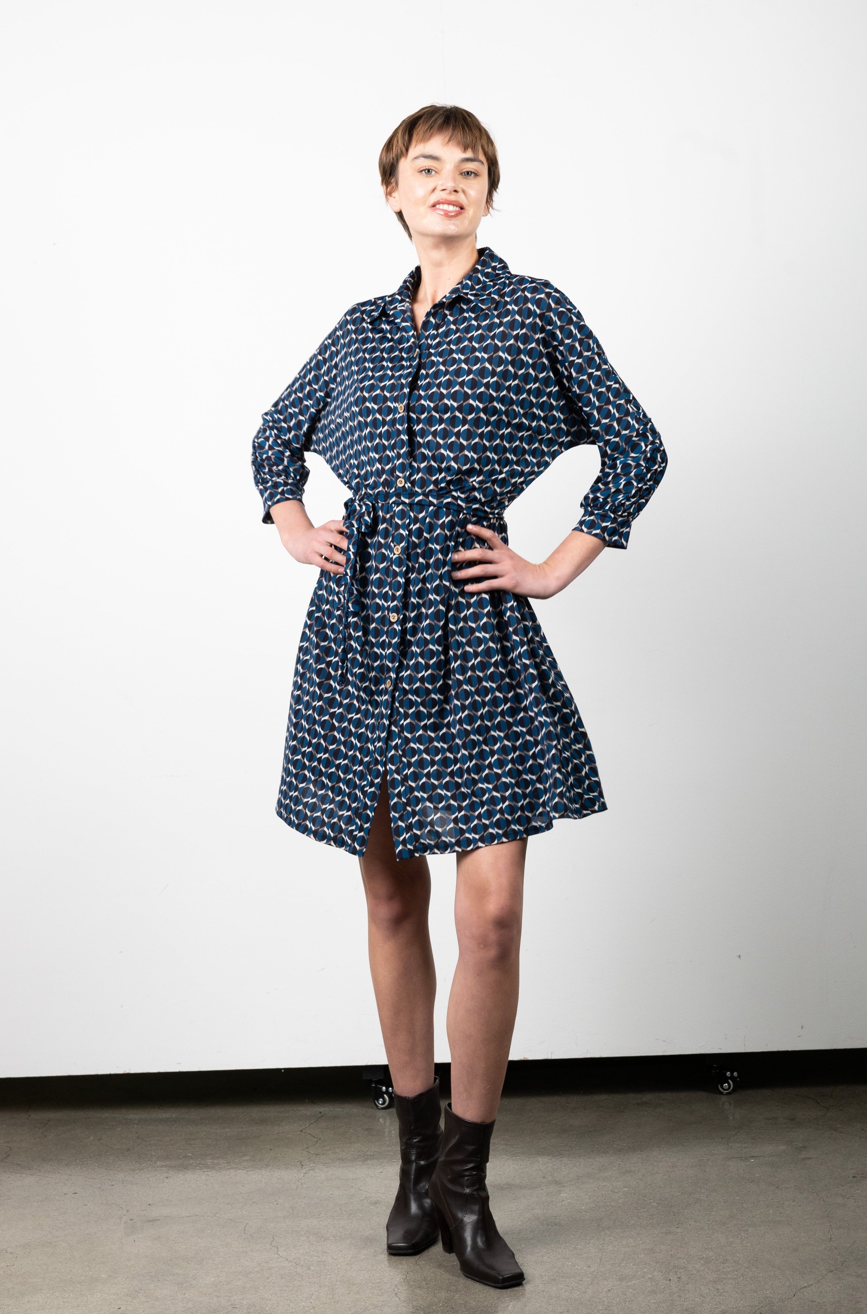 3/4 DOLMAN SLEEVE COLLARED SHIRT DRESS - D3148-1145