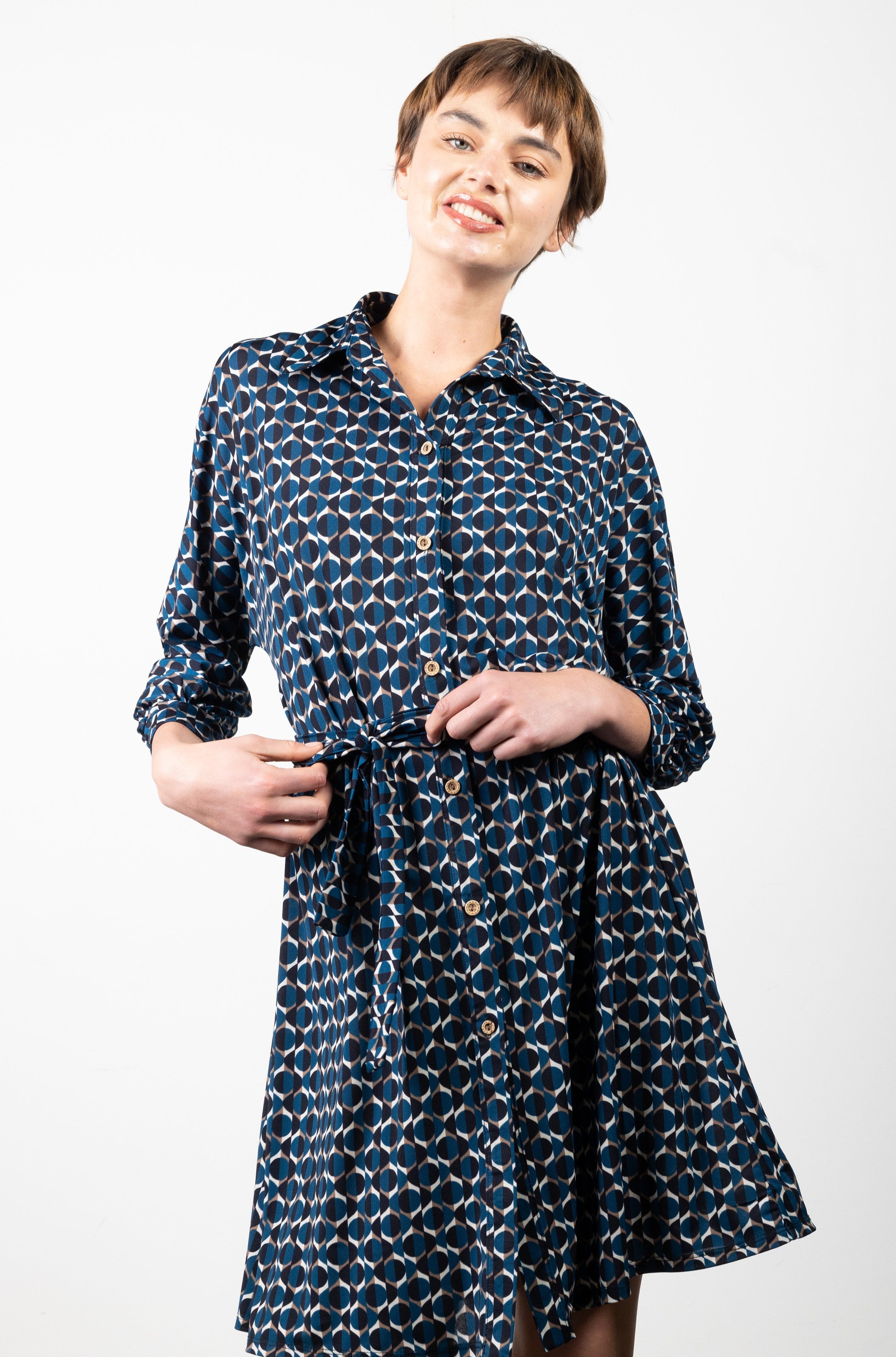 3/4 DOLMAN SLEEVE COLLARED SHIRT DRESS - D3148-1145
