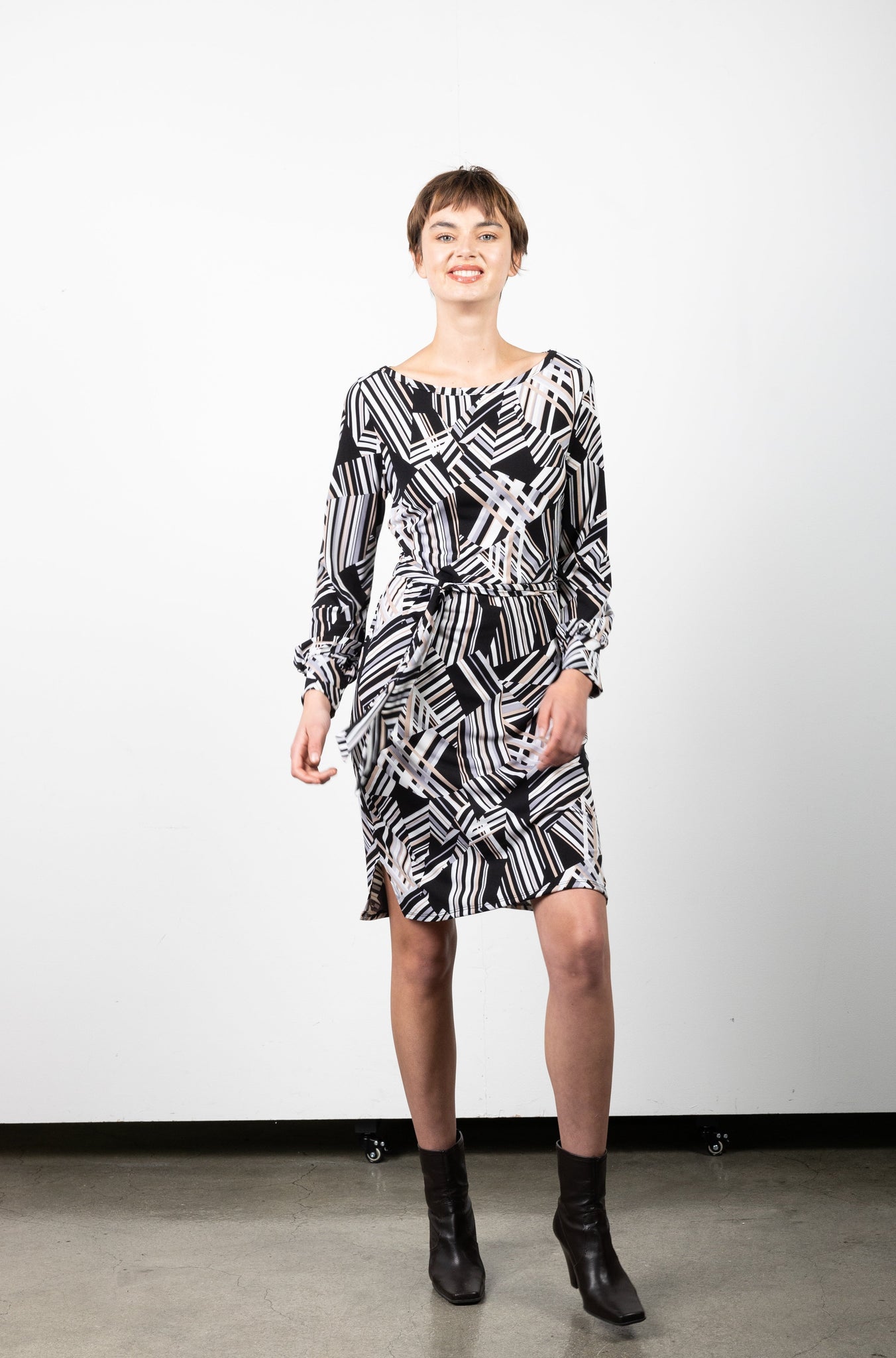 FULL LENGTH SLEEVE  BOAT NECK DRESS WITH SIDE SLITS - D3151-A0029-1