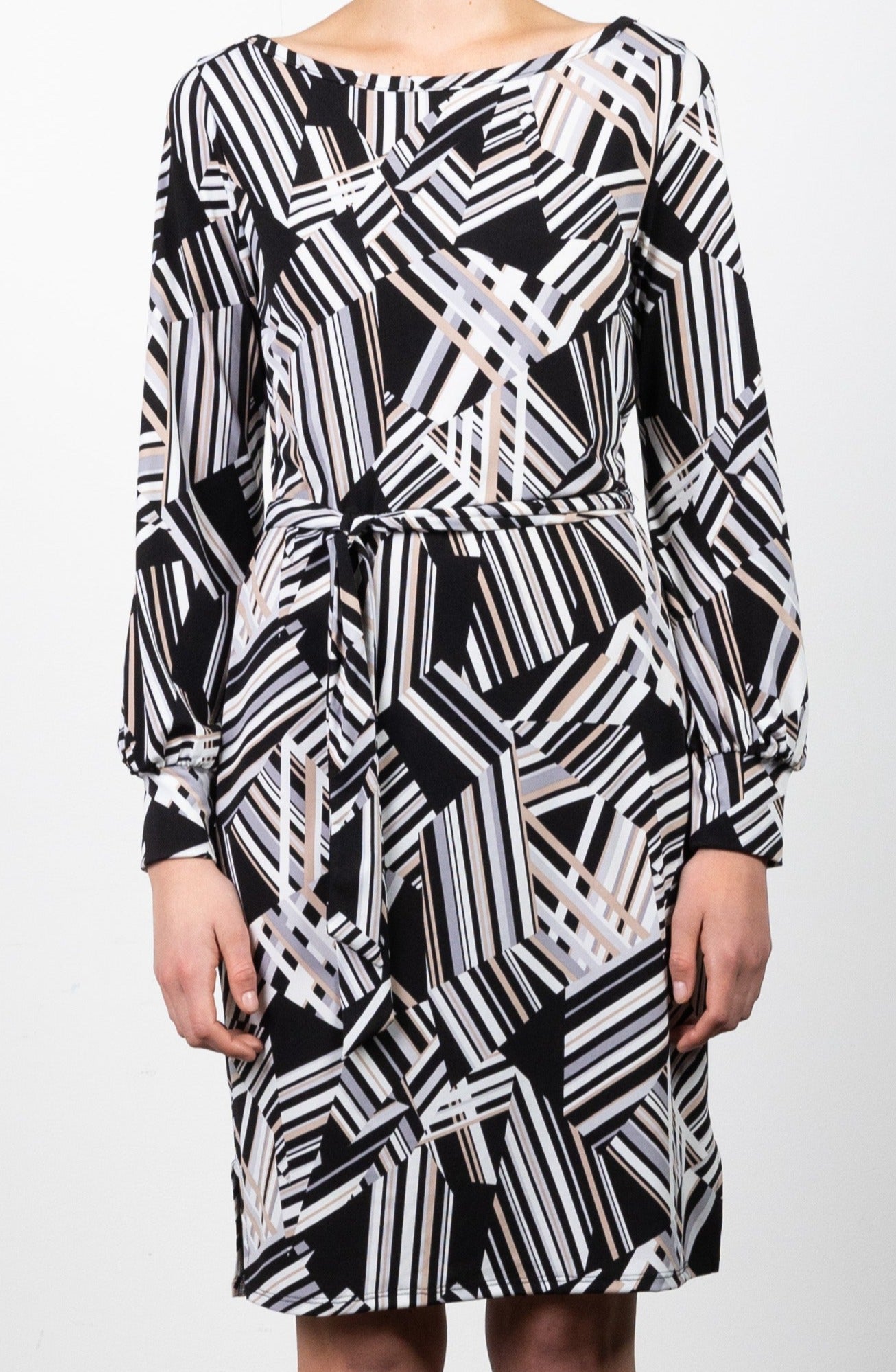 FULL LENGTH SLEEVE  BOAT NECK DRESS WITH SIDE SLITS - D3151-A0029-1