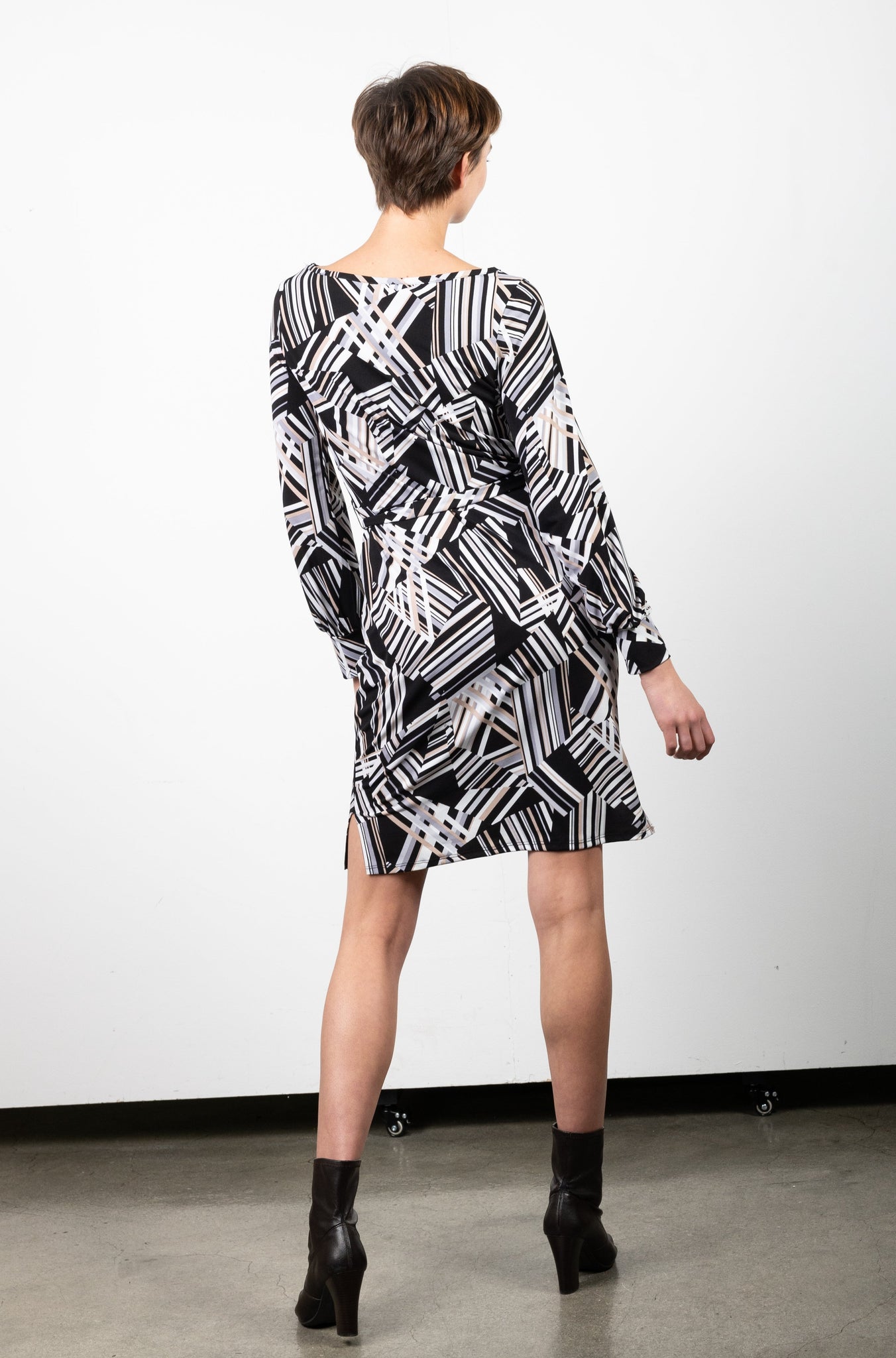 FULL LENGTH SLEEVE  BOAT NECK DRESS WITH SIDE SLITS - D3151-A0029-1