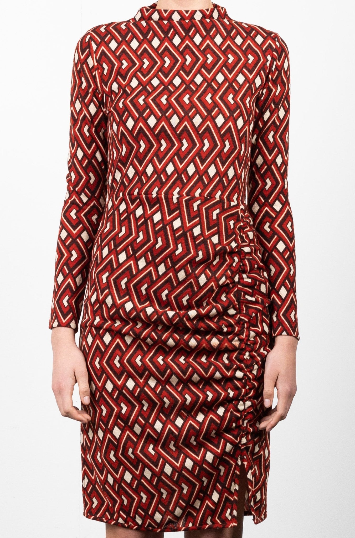 FULL LENGTH SLEEVE FUNNEL NECK DRESS WITH  SLIT - D3152-A0145-0