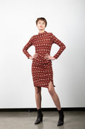 FULL LENGTH SLEEVE FUNNEL NECK DRESS WITH  SLIT - D3152-A0145-0