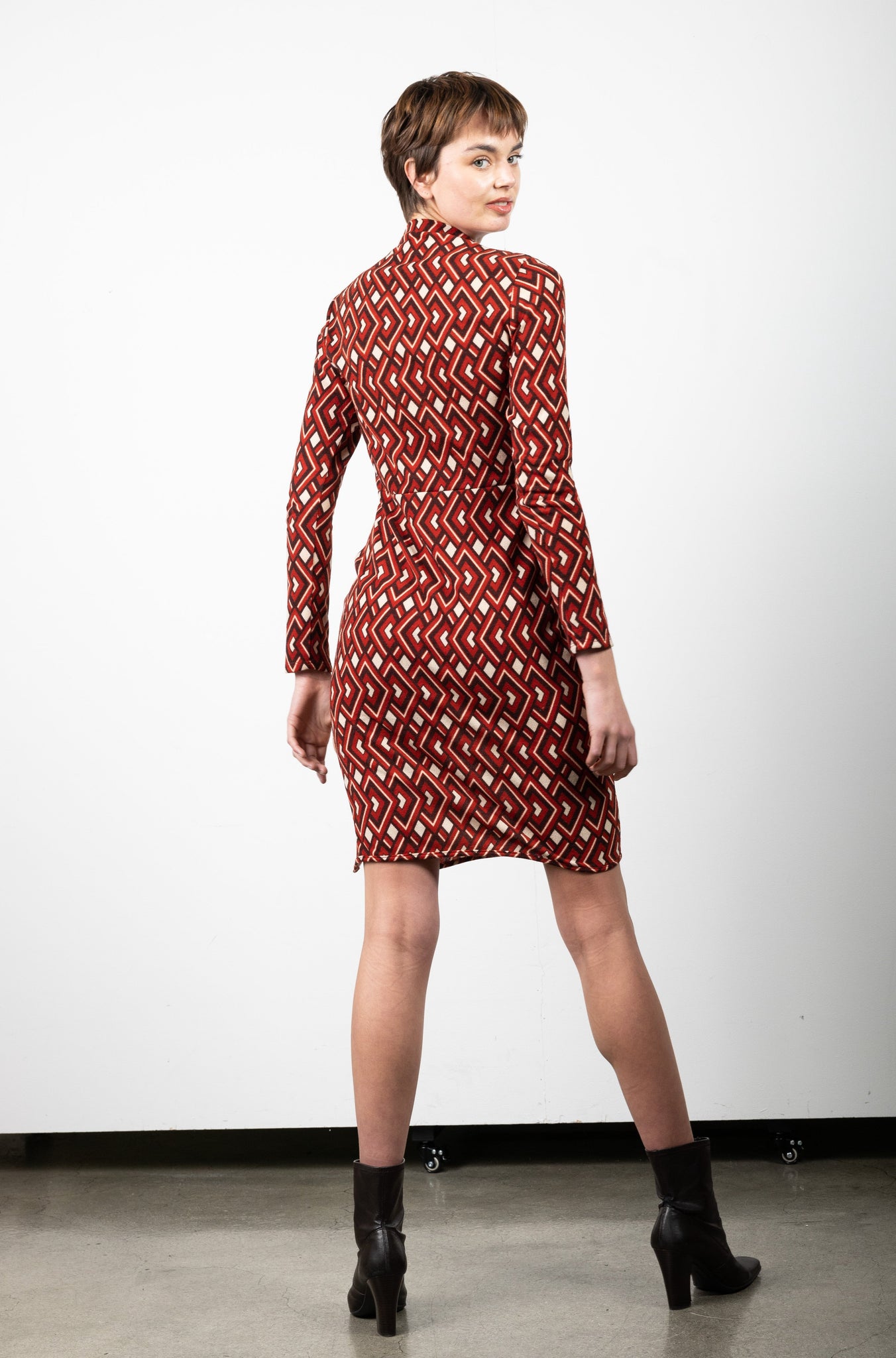 FULL LENGTH SLEEVE FUNNEL NECK DRESS WITH  SLIT - D3152-A0145-0