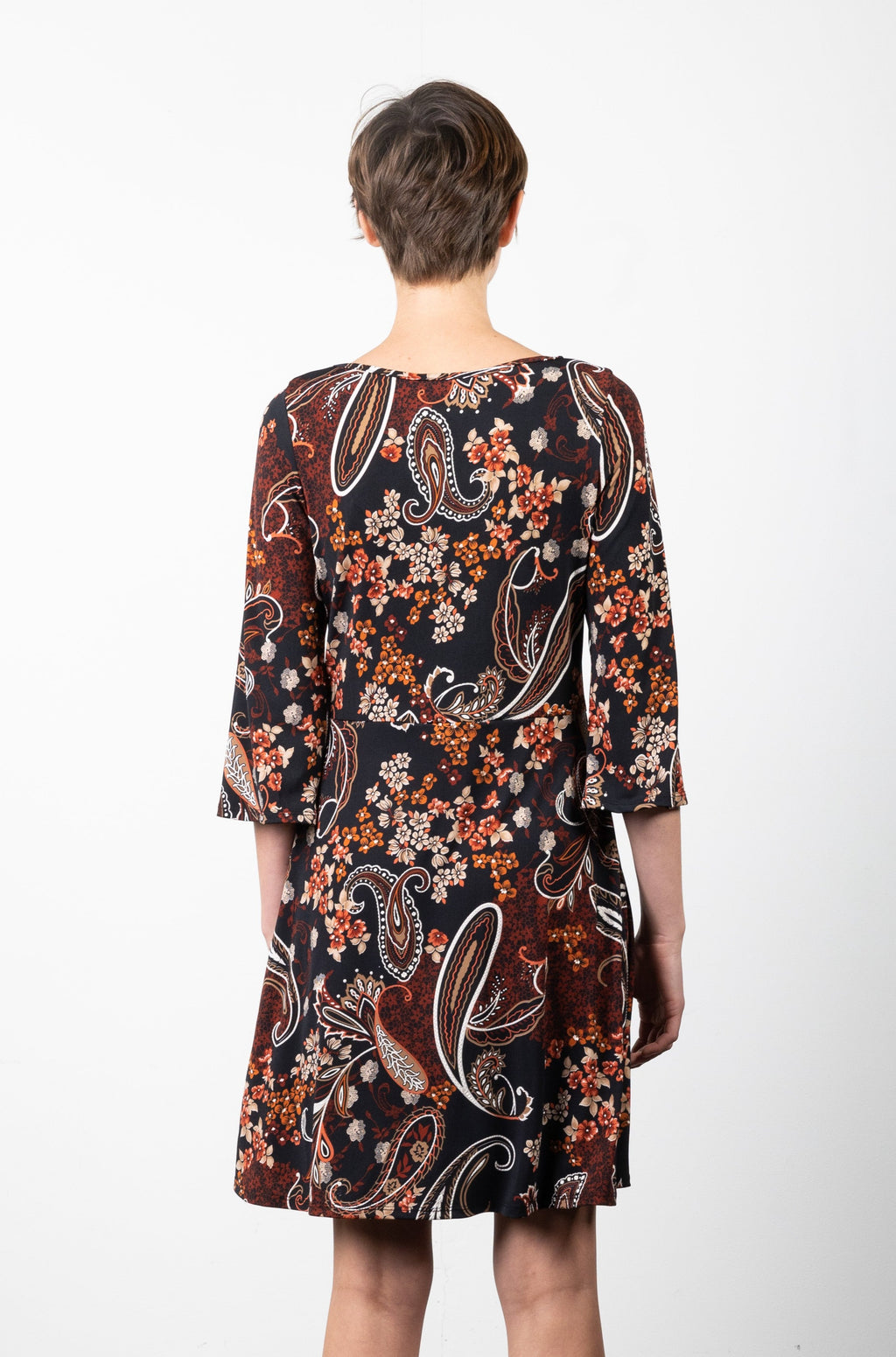 3/4 BELL SLEEVE FIT FLARE DRESS WITH KEYHOLE NECKLINE - D3153-48628