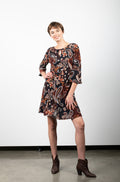 3/4 BELL SLEEVE FIT FLARE DRESS WITH KEYHOLE NECKLINE - D3153-48628