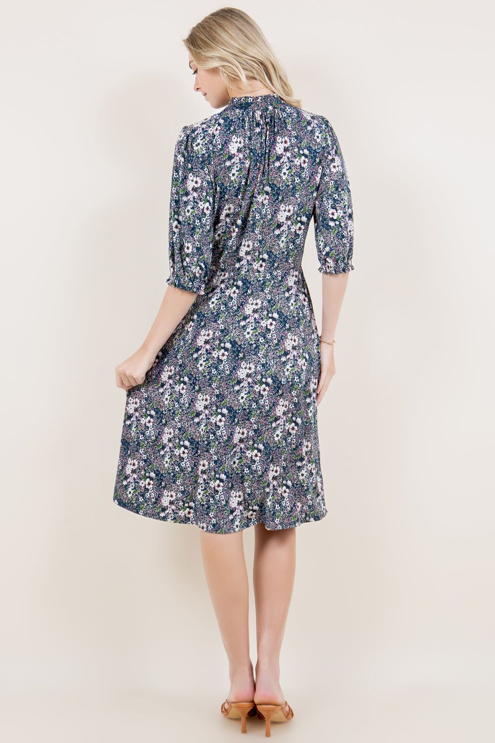 ELBOW LENGTH KEYHOLE NECKLINE DRESS - D3162-96430-40-JQITY