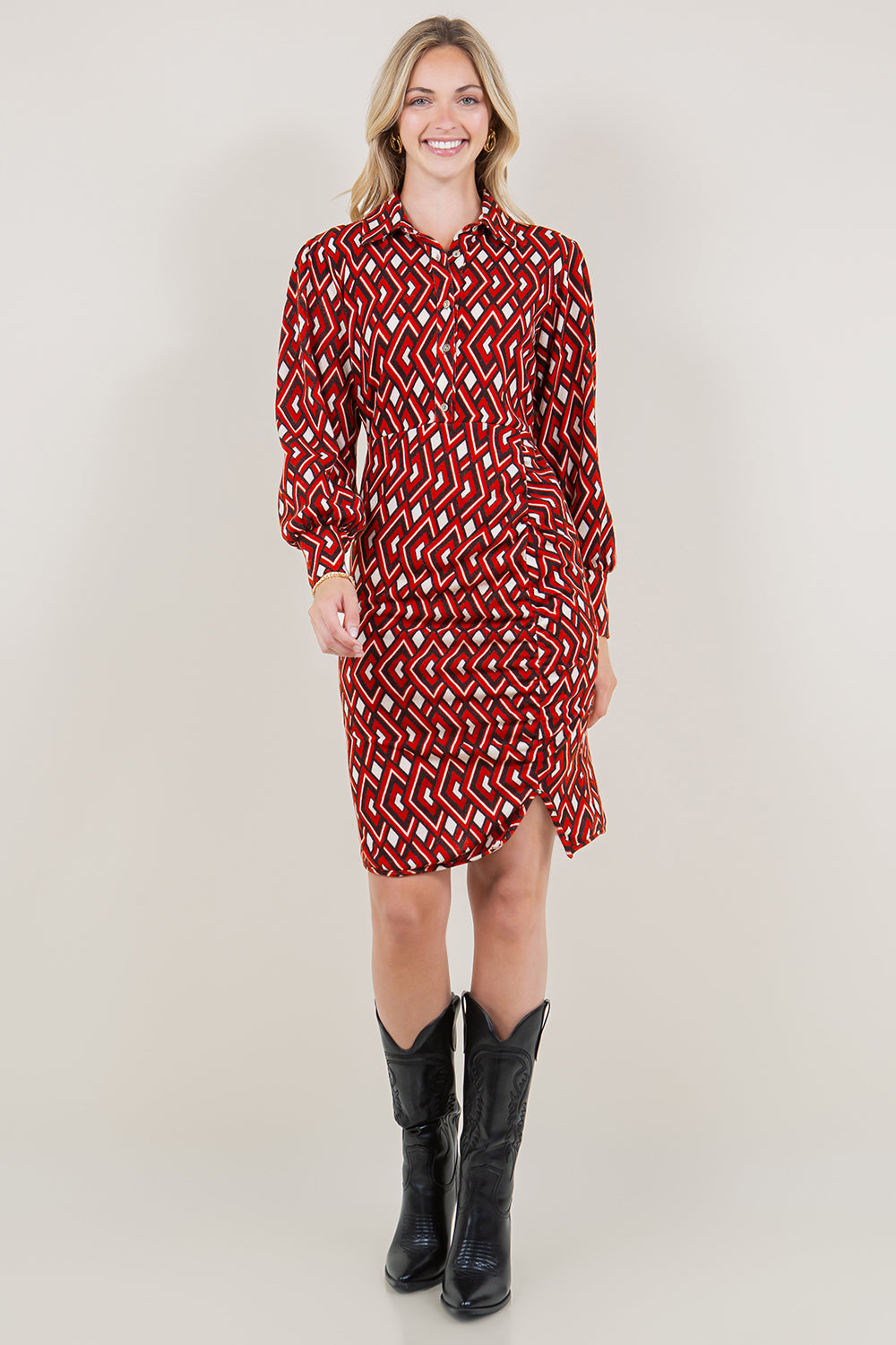 LONG SLEEVE FUNNEL NECK DRESS WITH SLIT - D3170-A0145-01