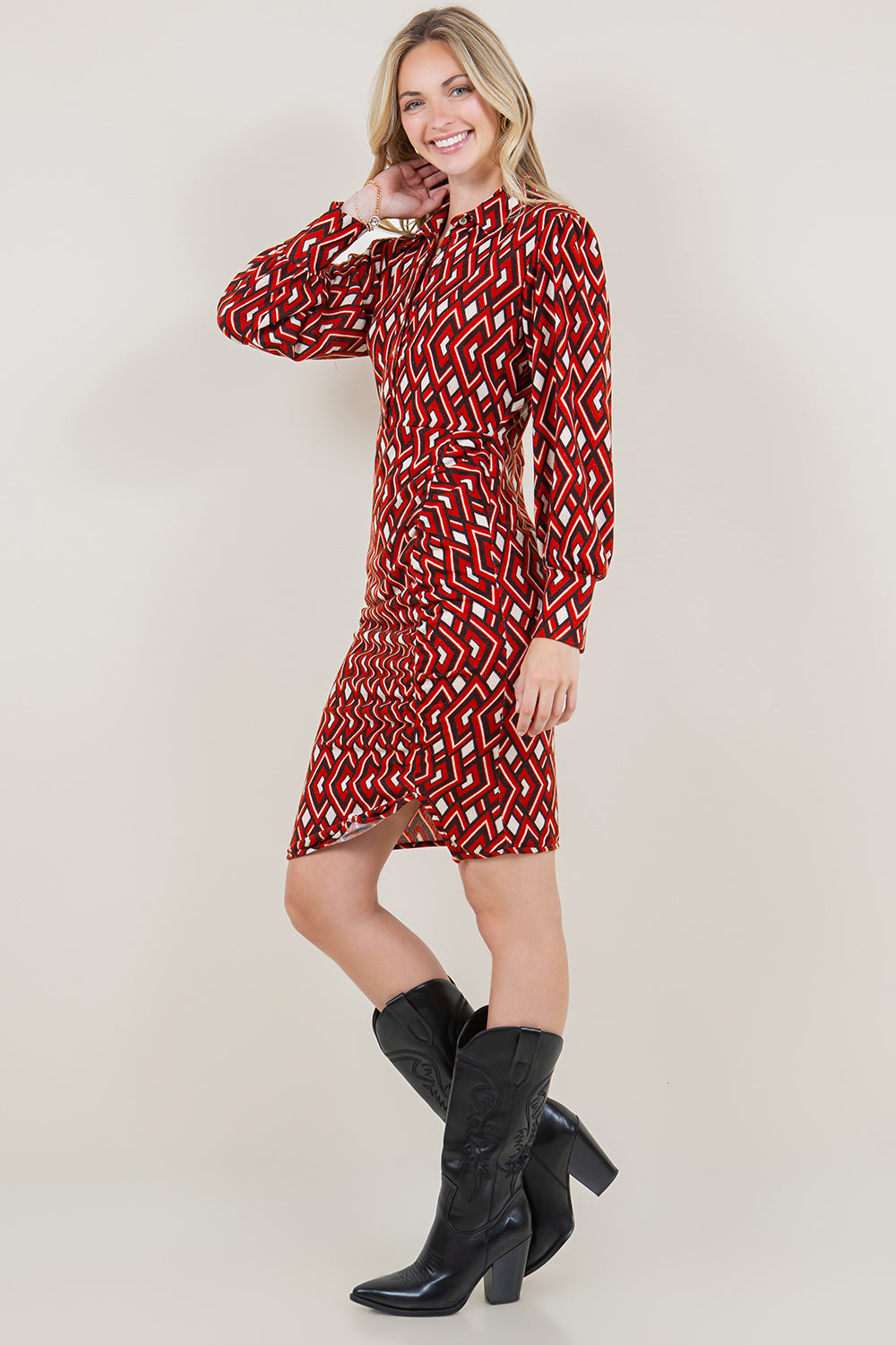 LONG SLEEVE FUNNEL NECK DRESS WITH SLIT - D3170-A0145-01