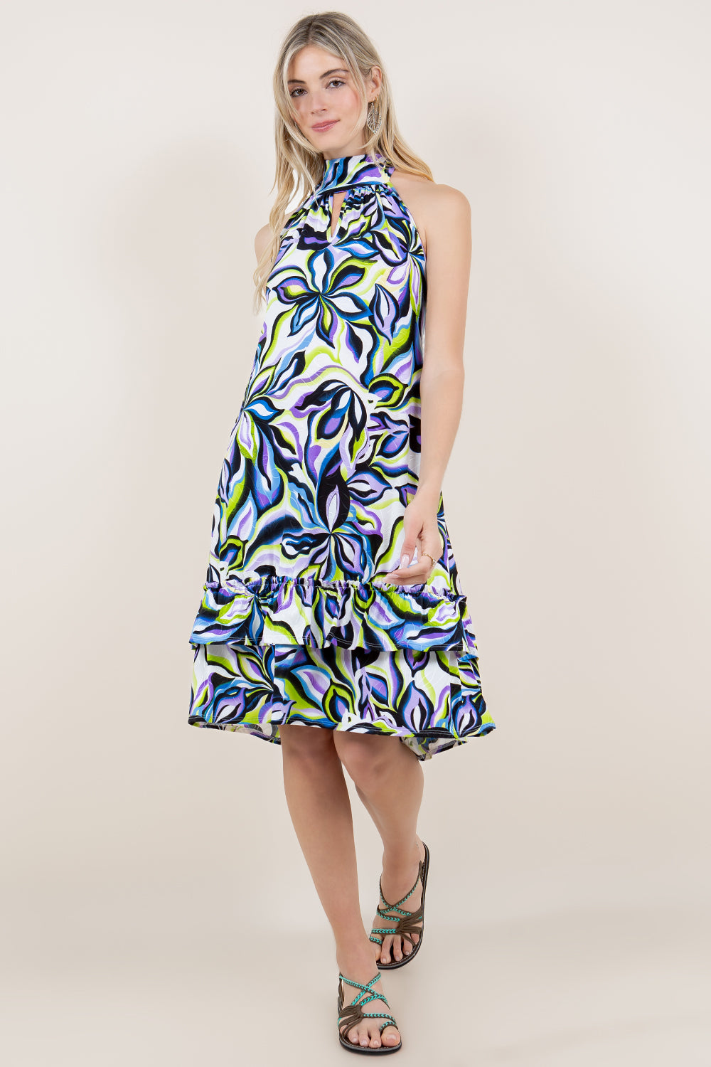 SL HALTER KEYHOLE NECK TIERED RUFFLE DRESS - D3196-0724-7