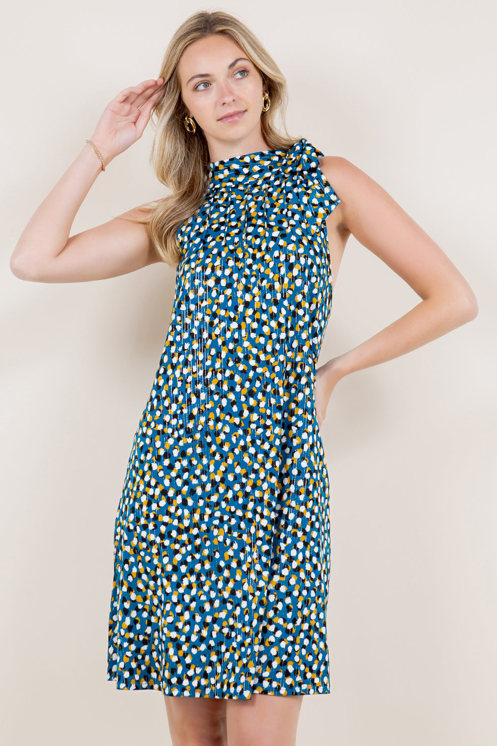 SL HALTER TIE PINTUCKED MIDI DRESS - D3210-A1281-1-FLMSCRP