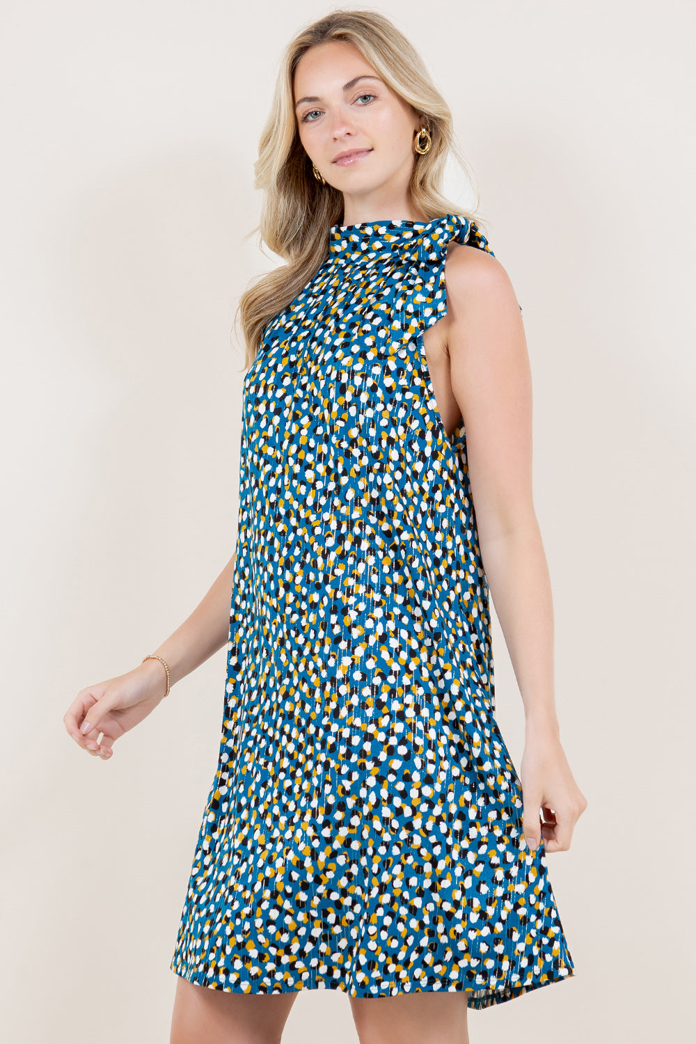 SL HALTER TIE PINTUCKED MIDI DRESS - D3210-A1281-1-FLMSCRP