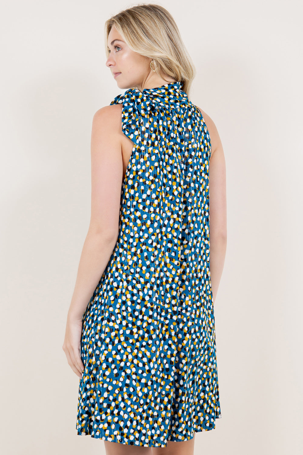 SL HALTER TIE PINTUCKED MIDI DRESS - D3210-A1281-1-FLMSCRP