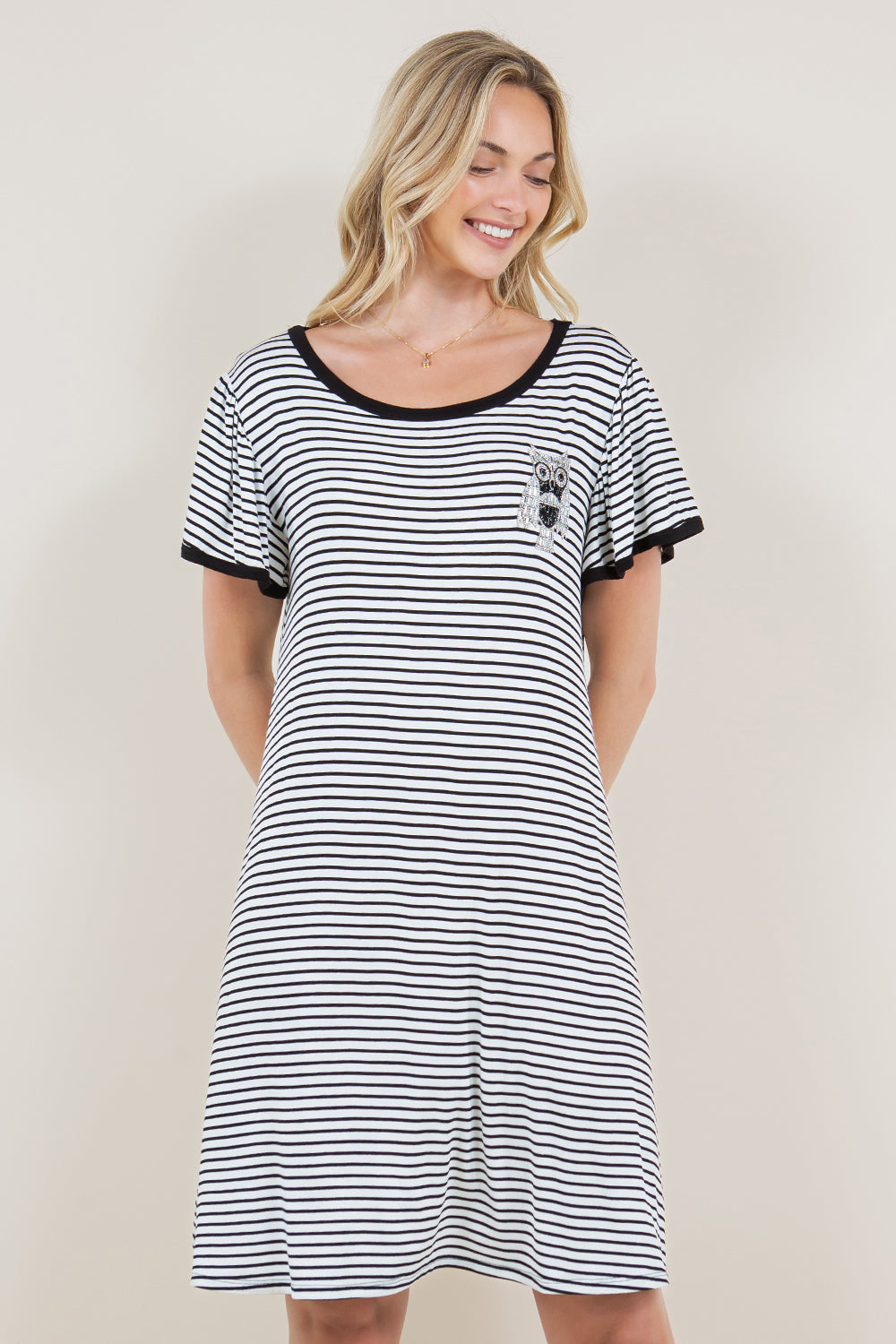 FLUTTER SLEEVE DRESS WITH CONTRAST BINDING - D3212