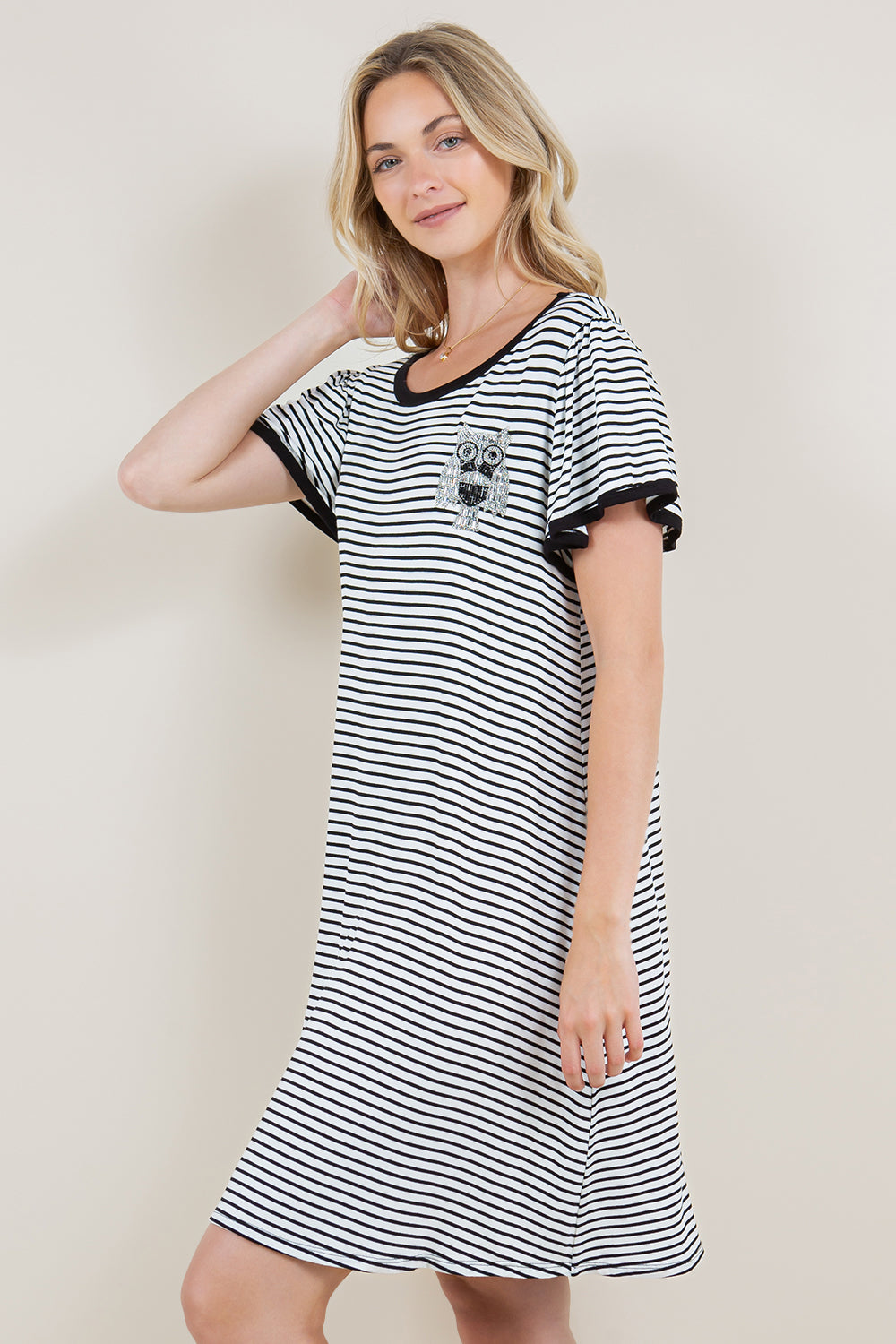 FLUTTER SLEEVE DRESS WITH CONTRAST BINDING - D3212
