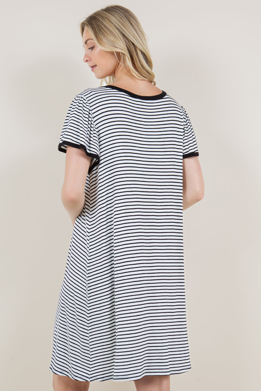 FLUTTER SLEEVE DRESS WITH CONTRAST BINDING - D3212