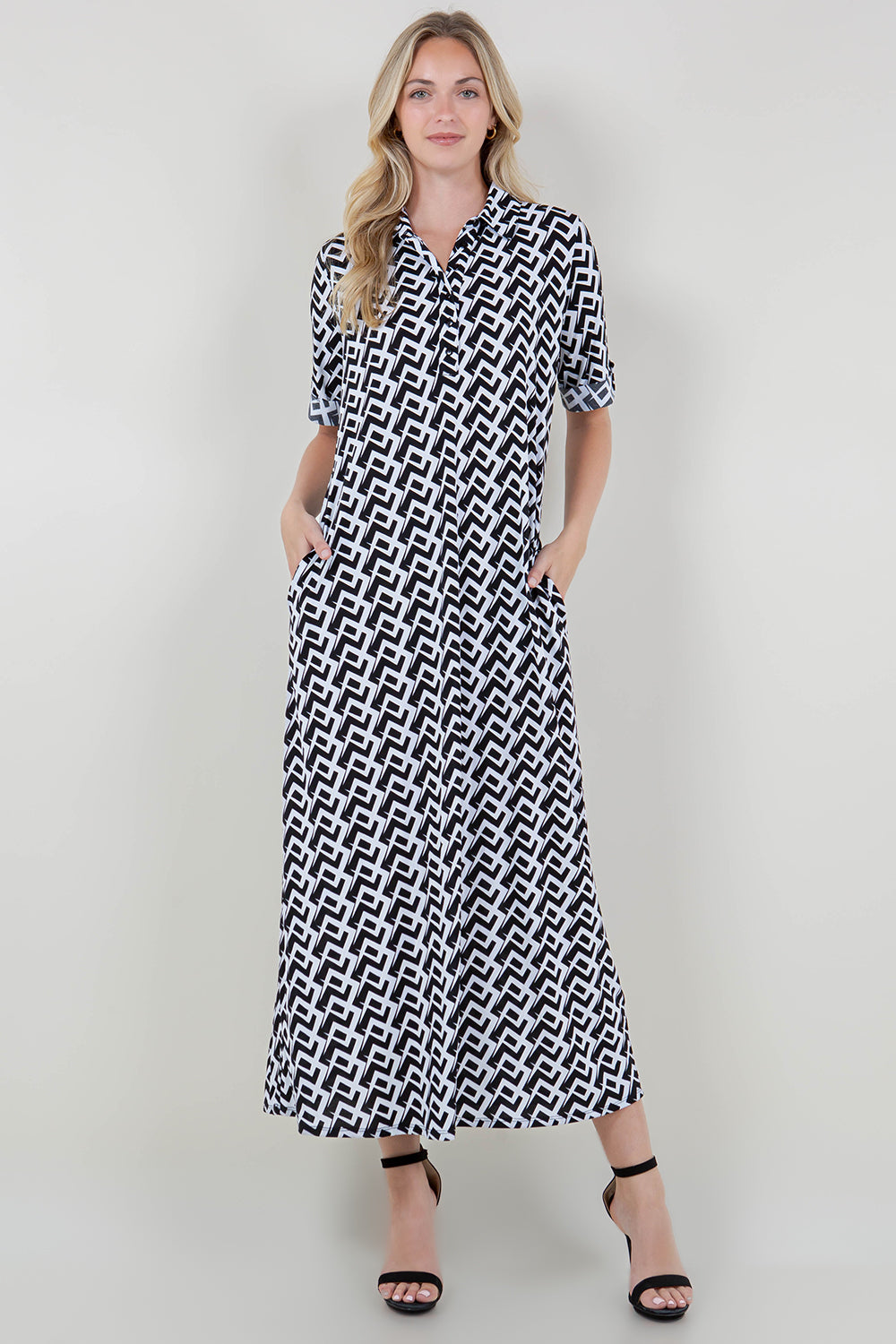 ELB ROLL TAB SLV COLLARED MAXI DRESS - D3341-1870
