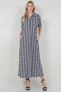 ELB ROLL TAB SLV COLLARED MAXI DRESS - D3341-1870