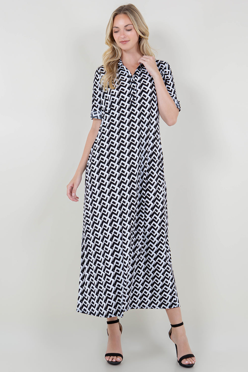 ELB ROLL TAB SLV COLLARED MAXI DRESS - D3341-1870