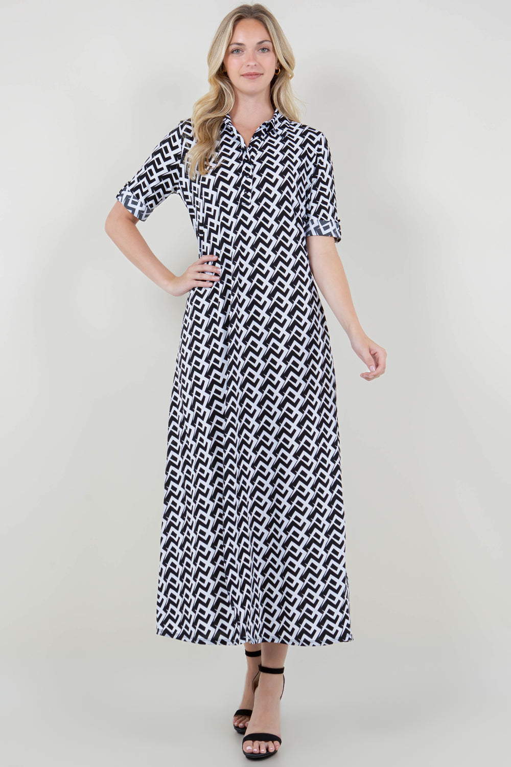 ELB ROLL TAB SLV COLLARED MAXI DRESS - D3341-1870