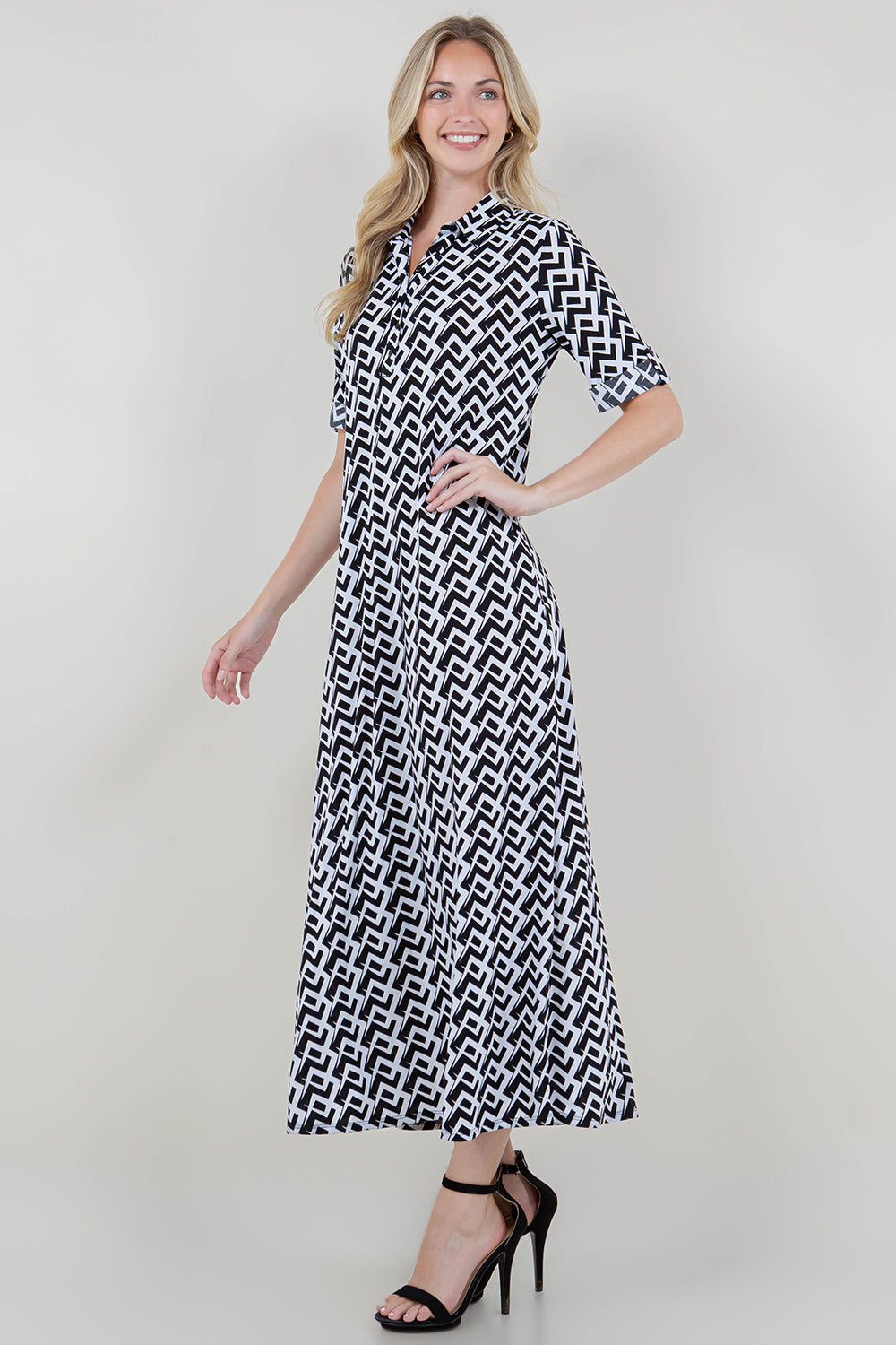 ELB ROLL TAB SLV COLLARED MAXI DRESS - D3341-1870