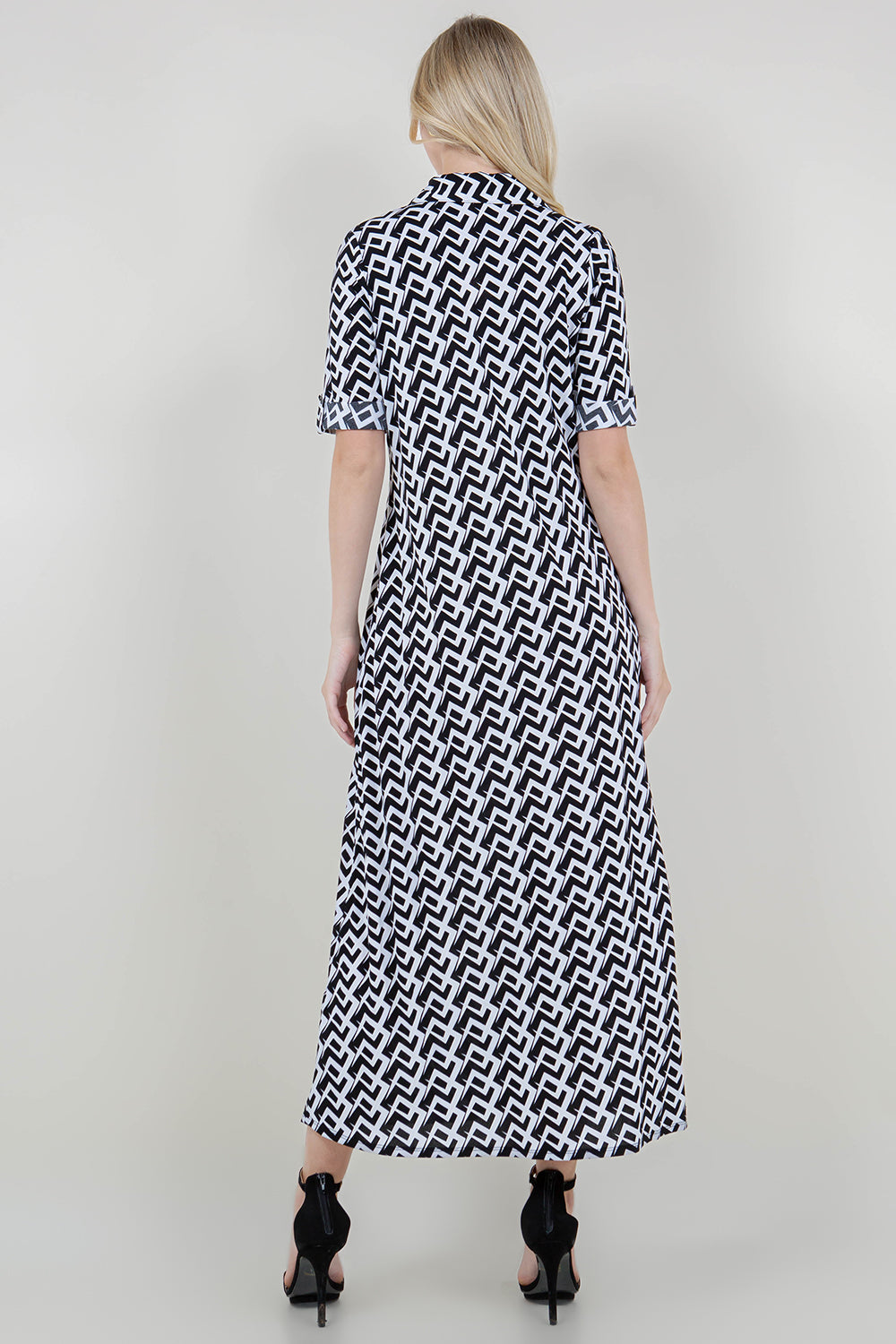 ELB ROLL TAB SLV COLLARED MAXI DRESS - D3341-1870