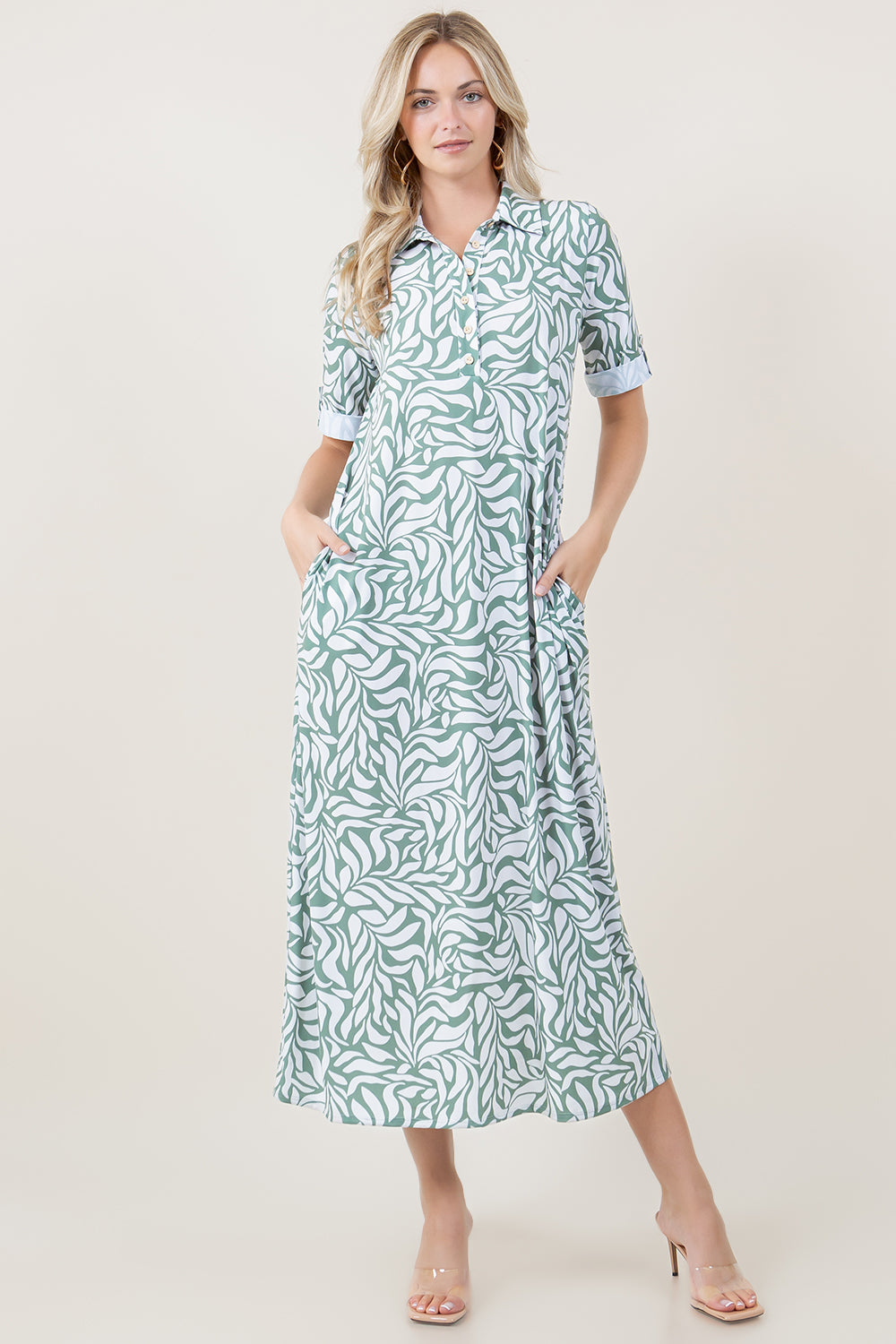 S/SLV ROLL TAB MAXI SHIRT DRESS - D3341-MX-2809
