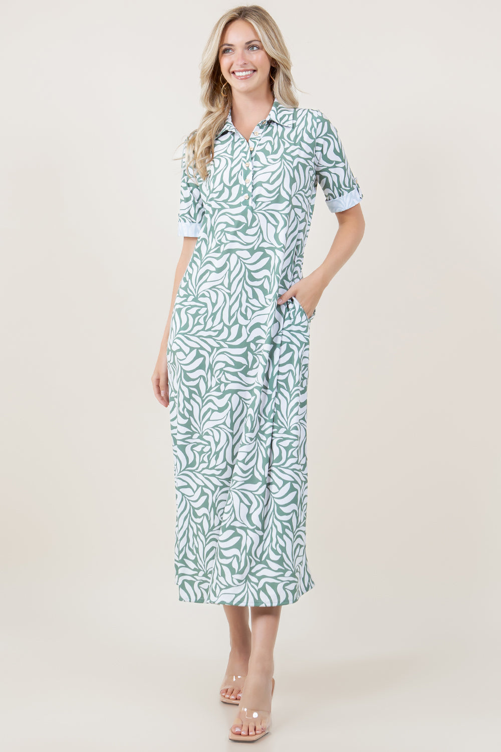 S/SLV ROLL TAB MAXI SHIRT DRESS - D3341-MX-2809
