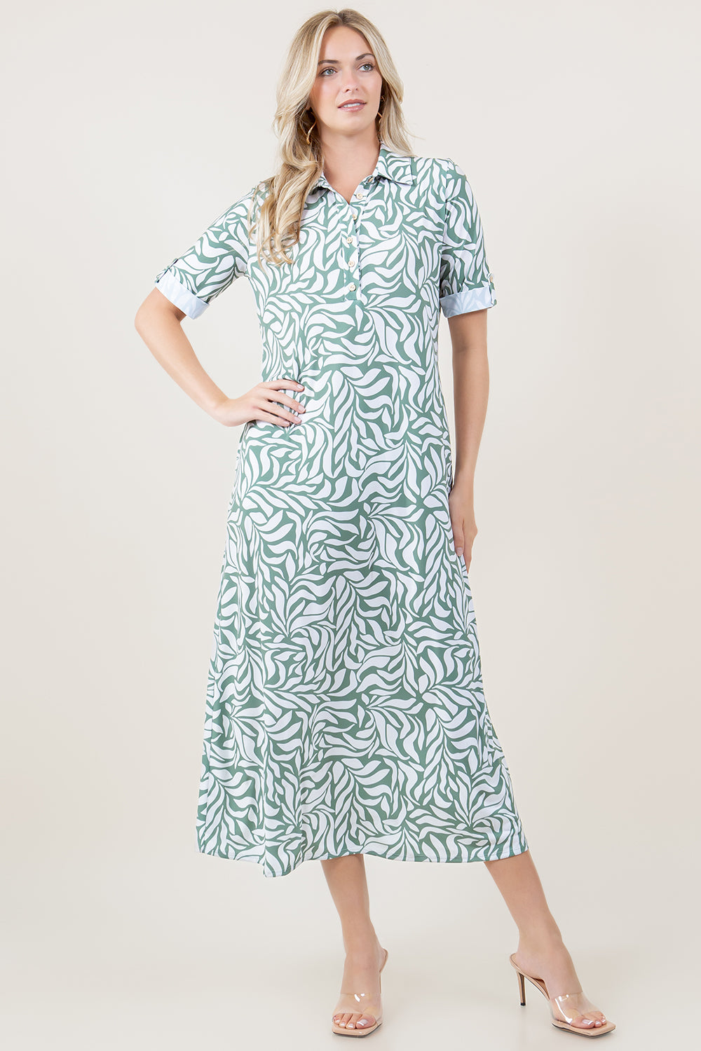 S/SLV ROLL TAB MAXI SHIRT DRESS - D3341-MX-2809